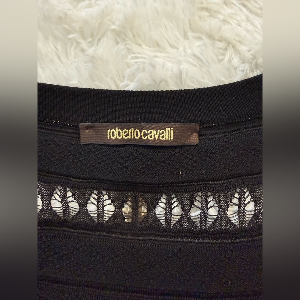 Roberto Cavalli Wool Blend Ruffle Cardigan Black Size IT 42 - Picture 8 of 14